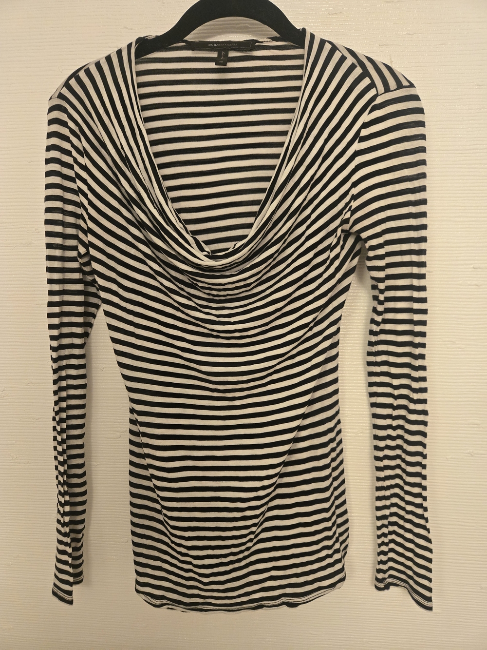 BCBGMaxAzria Black & White Striped Cowl-Neck Long Sleeve Top